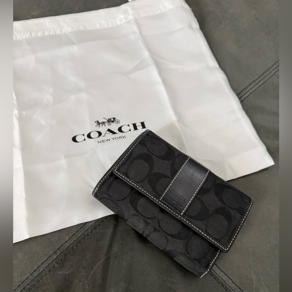 Coach Black Signature Jacquard Monogram Trifold wallet